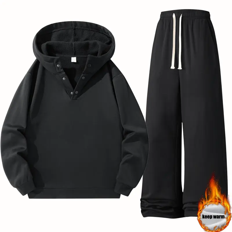 Men Women Fleece Lined Tracksuit, 2 Piece Hoodie Sweatshirt Set, Loose Plus Size Thickened Sweatpants Outfit, Warm Casual Sportswear for Autumn Winter summerwins