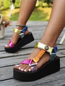 Womens Square Buckle Platform Sports Sandals Comfortable Non Slip Thick Soled Summer Casual Outdoor Walking Beach Clogs Slide Sandals