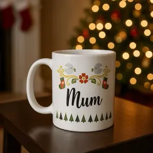 Christmas Mum Mug – 15oz | Holiday Gnome & Festive Stocking Design  | Perfect Gift for Mum