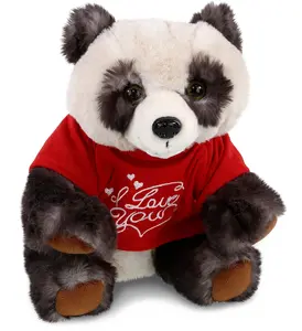 DOLLIBU 7-in Squat Panda Stuffed Toy, Polyester Plush with Red Shirt and Embroidery "I Love You" Message, Super Soft Stuffed Animal
