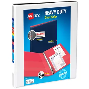 Avery Heavy-Duty Dual Color 3 Ring Binder, 1/2 Inch Slant Rings, White/Black View Binder (17880)