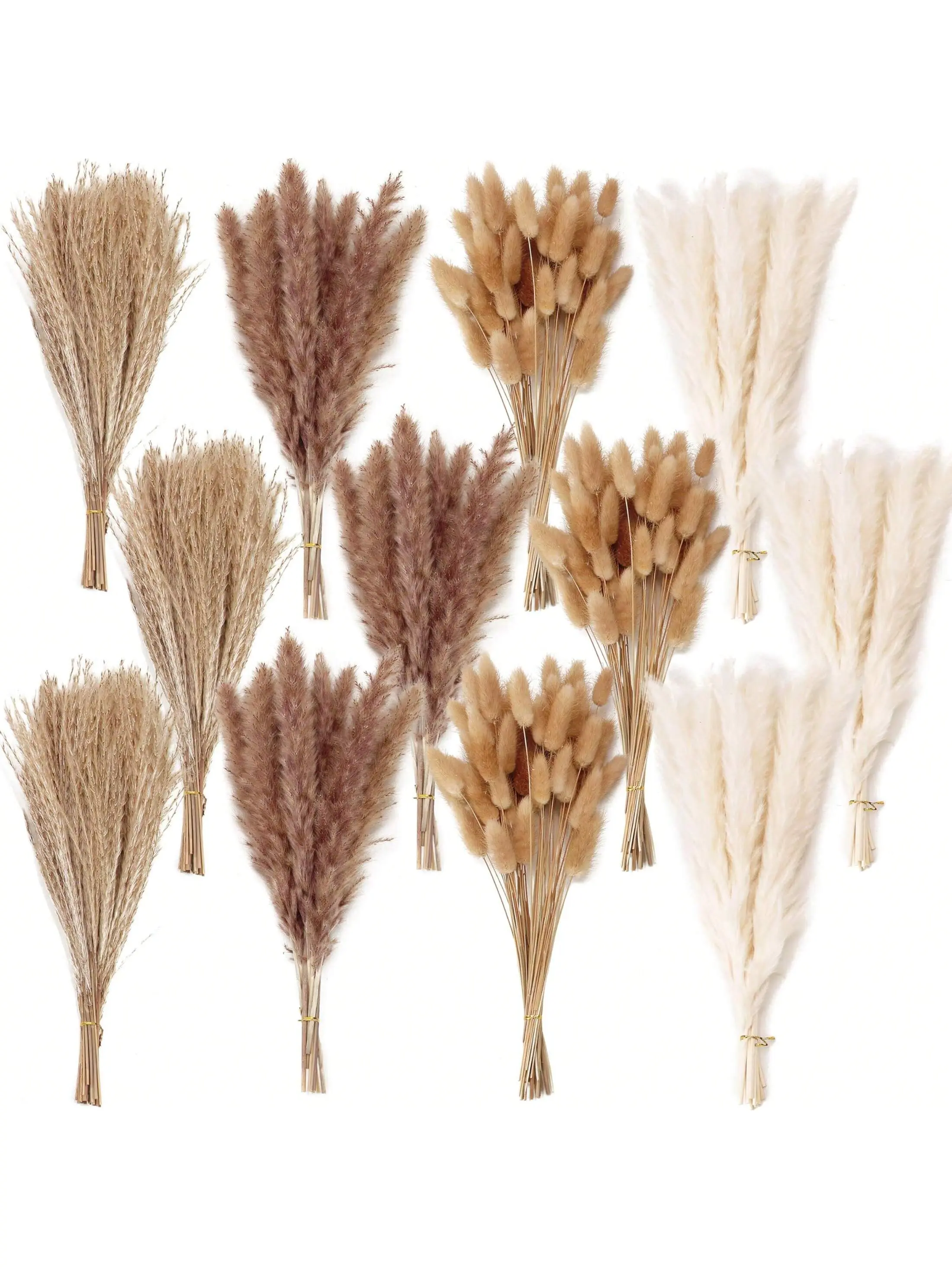NortureFlora Decorative Dried Flower Bouquet (100/200/300 PCS) - 17in Boho Neutral Mix with Pampas Grass, Bunny Tails, Reed Grass, House Decor & Room Decor Vase Filler for Living Room, Wedding Gifts