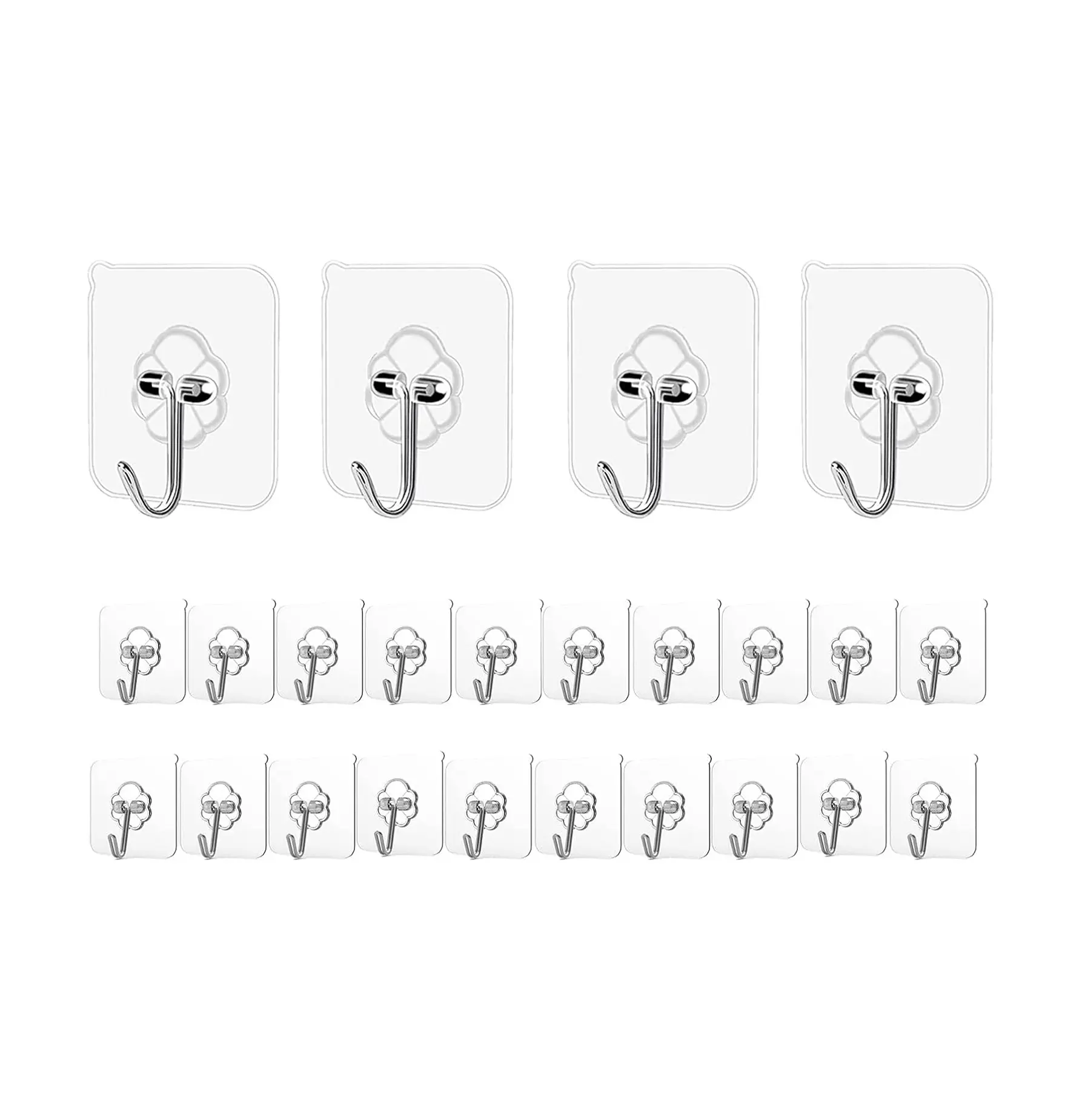 Heavy Duty Plastic Adhesive Wall Hooks Set - 24 Pack, 24lb/0-5kg Max Load, Nail-Free Transparent Waterproof Lightweight, Peel-Press Install with Adhesive Tape, Daily Household Organizer for Glass, Kitchen