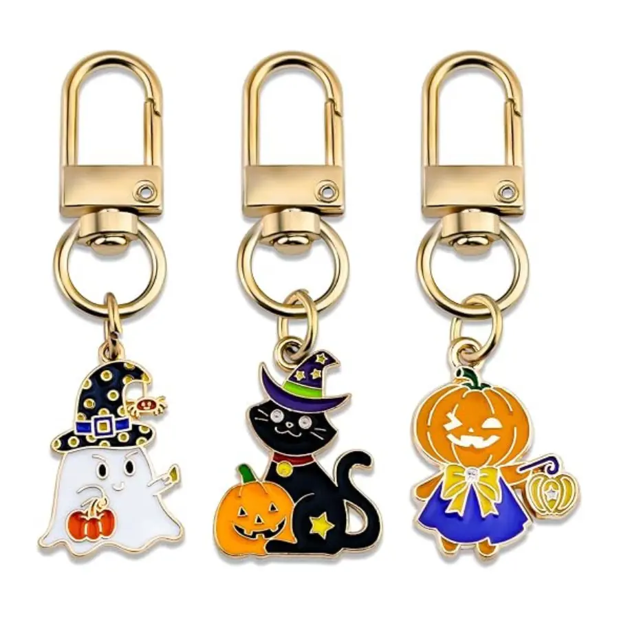 3Pcs Halloween Pumpkin Keychains – Purple Pumpkin Bag & Purse Charms