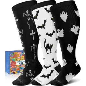Wide Calf Compression Socks for Women 3-Pair Plus Size 20-30mmHg Ankle Support Easy on off Socks for Travel Nurse
