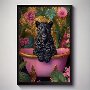 1pc Frameless Painting, Black Panther, Unique Travel Wall Art Decoration, Unique Creative Wall Art Decoration, Living Room, Bedroom, Office, Restaurant, Bar Wall Decoration, Artwork, Perfect Gift and Decoration, 12inchx16inch