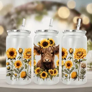 1pc 16oz Water Bottle, cartoon flower printed water cup, cup set, accompanying cup, straw cup, coffee cup, Christmas gift Valentine's Day, Mother's Day suitable for gifts