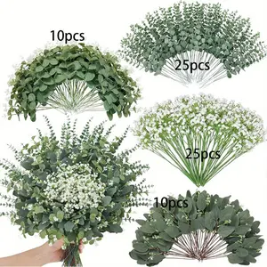 140 mixed-color artificial eucalyptus branches and small hydrangeas, perfect for making bouquets, Flower Arrangement, and floral decorations for weddings and home decor, Diy Fake Flowers