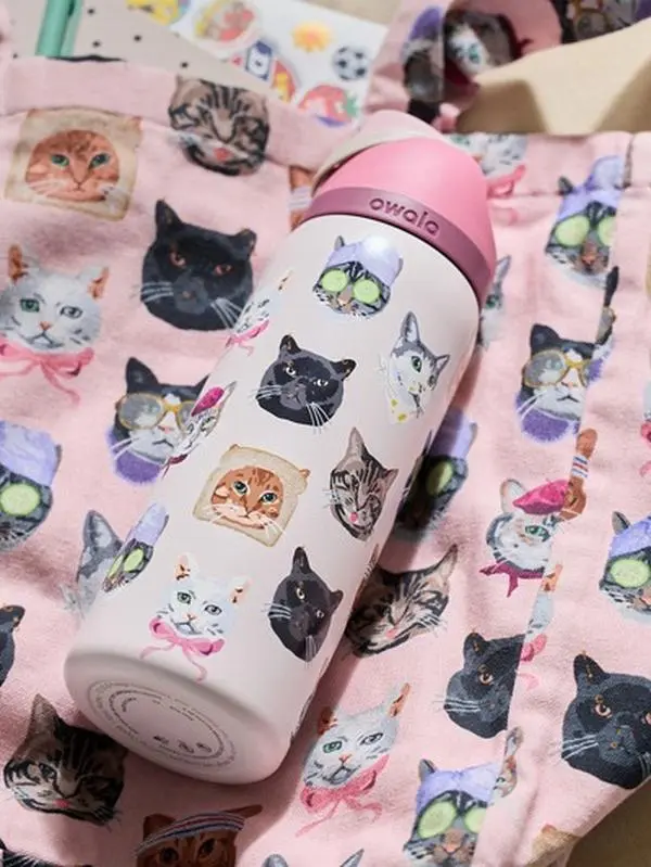 Owala UO Exclusive Cat Collage FreeSip 32oz Stainless Steel Water Bottle with Straw - Leak-Proof Limited Edition Cartoon Drinkware Vacuum Flask