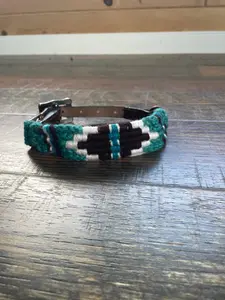 Corded Leather Dog Collar - Teal/White Corded Leather Dog Collar - Teal/White
