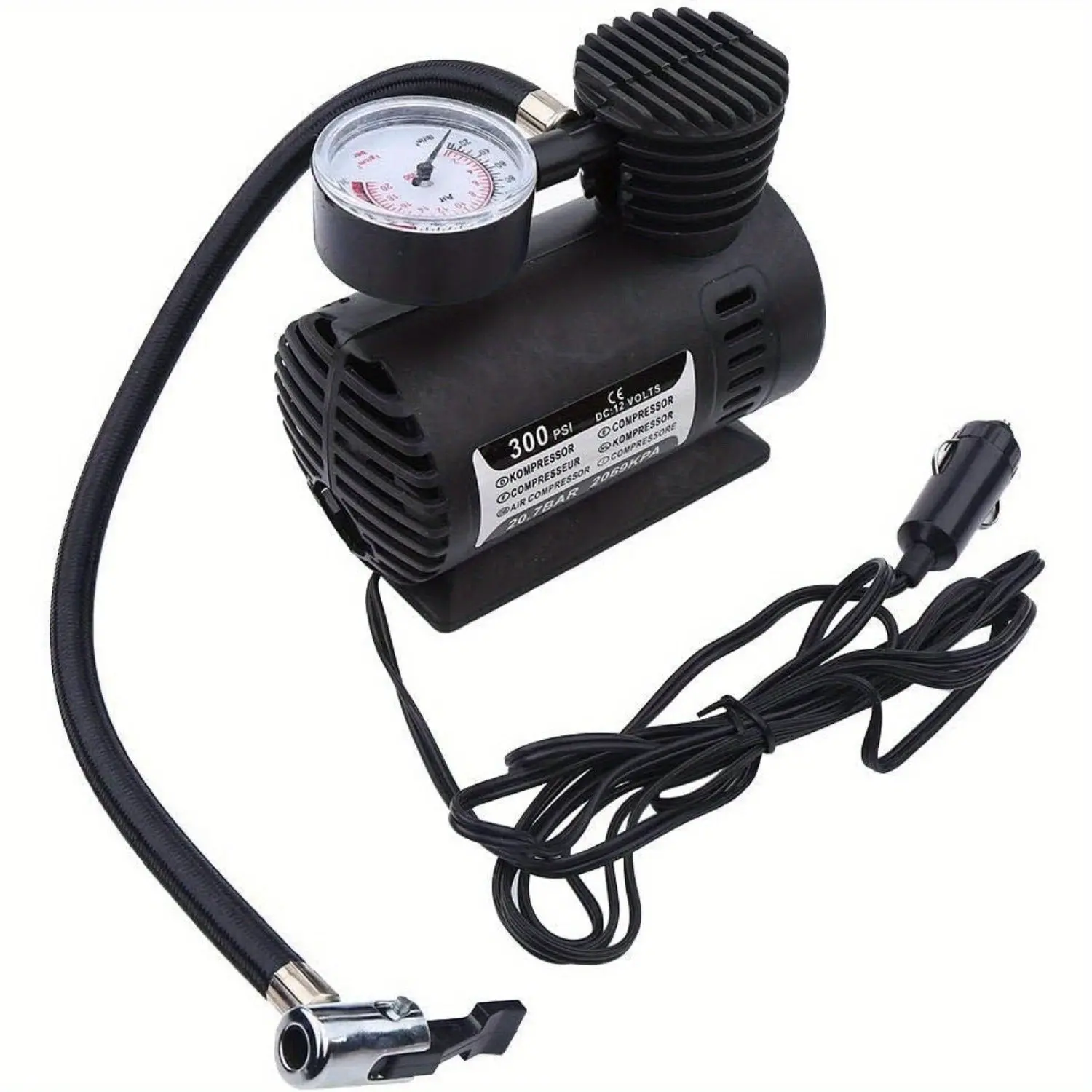 Portable 12V Car Tire Inflator – Compact Electric Air Compressor with Pressure Gauge