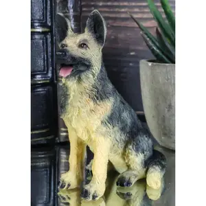 Lifelike Realistic Sitting Canine German Shepherd Police Dog Miniature Figurine