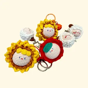 Handmade Exquisite Compact Unique Crochet Gifts Jewelry Pendants Sunflower Bouquets Lamb Rose Shaped Ornaments Chubby Dolls for Indoor Tables or Bag，under $5
