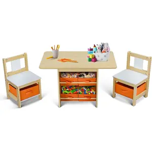 JOYMOR Toddlers Table and Chair Set with Storage, 6 Drawers Kids Table and Chairs - Gift for 3-8 Years Old, Activity Tables for Playing, European Grade Wooden Table for Toddlers (Natural)