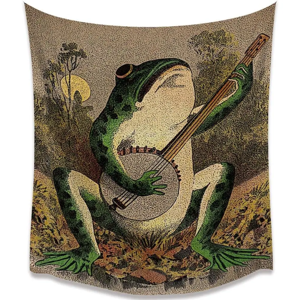 GKUOEROW Vintage Boho Shabby Chic Orange Banjo-Playing Frog Wall Tapestry, 60x40in Lightweight Room Art, Bedroom-Living Room Decor, Gift for Friends