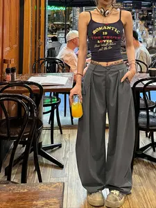 Women's High-Waisted Straight-Leg Loose Fit Pants, Plain Design, All-Season Wear, Casual Style, Perfect for Daily