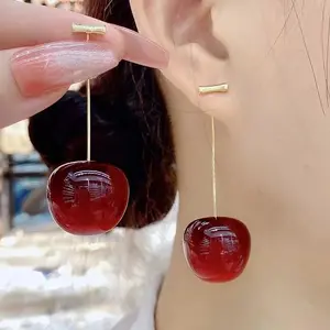 2023 New Temperament Red Cherry Fruit Earrings Women Cherries Earrings Party Wedding Engagement Jewelry Gifts Metal Coating