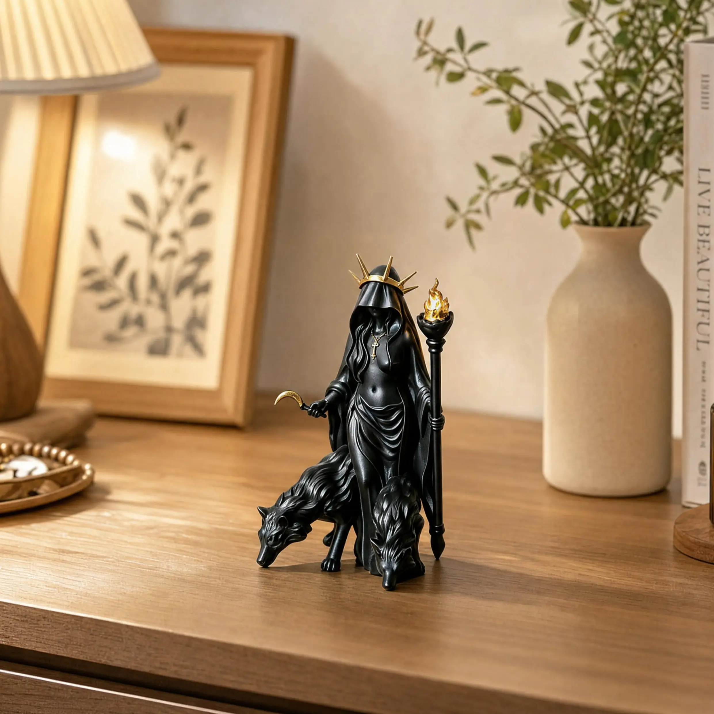 Gothic Hecate Goddess Resin Statue Set, Perfect Wicca & Altar Home Decor