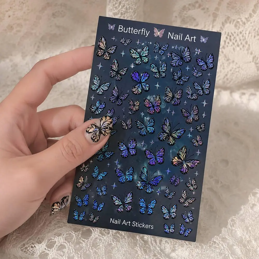 1Pc 3D Butterfly With Silver Stars Nail Art Sticker Glitter Relief Nail Decal Daily Manicure Nail Slider