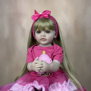 BZDOLL 22inch 55cm Full Vinyl Body Reborn Baby Doll Long Hair Princess Girl Bath Toy Dress Up and Bedtime for Kids and Girls Lovely Birthday Gift Soft Silicone Reborn Doll with Washable Feel