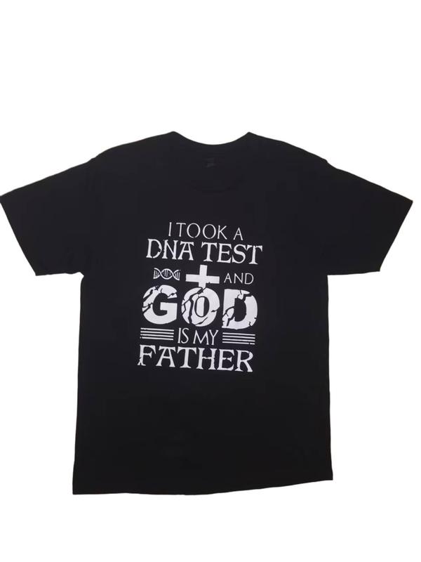 Men's Oversized Cotton Round Neck (Crew Neck) Short-Sleeve Print T-Shirt - Christian "God Is My Father" Graphic Top with Cross Motif, DNA Joke, Bold Faith Humor, Relaxed Fit, Streetwear, Machine Washable Cold Wash