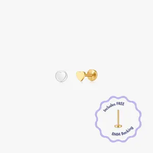 Mini Heart Titanium Flat Back Stud (Single)