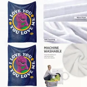 Cozy Barney 'I Love You' Flannel Blanket Soft Warm and Pilling-Free Navy Blue with Full-Color Printing Perfect for All Seasons Home Decor or Gift Cozy Home Decor Blanket | Playful Dinosaur Design | Soft Flannel Blanket Fleece Blanket