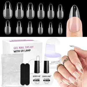 JODSONE 240pcs Gel Nail Tips kit with UV Lamp Top Coat &Nail Glue Gel,7 Sizes Full Cover Pre-file Thicker Strength Acrylic Nail Tips for Easy Wearing, Stiletto Square Short almond Long almond Nail Tips for Women DIY Art Salonen DIY Nail Tool at home