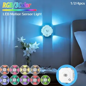 1/2/4pcs Human Sensor Wall Light | Motion Sensor LED Stairs Lamp, 3Colors/RGB Adjustable, USB Rechargeable, Auto On/Off, Suitable for Bedroom, Room Decor Wall Light, Stairs, Corridor, Cabinet