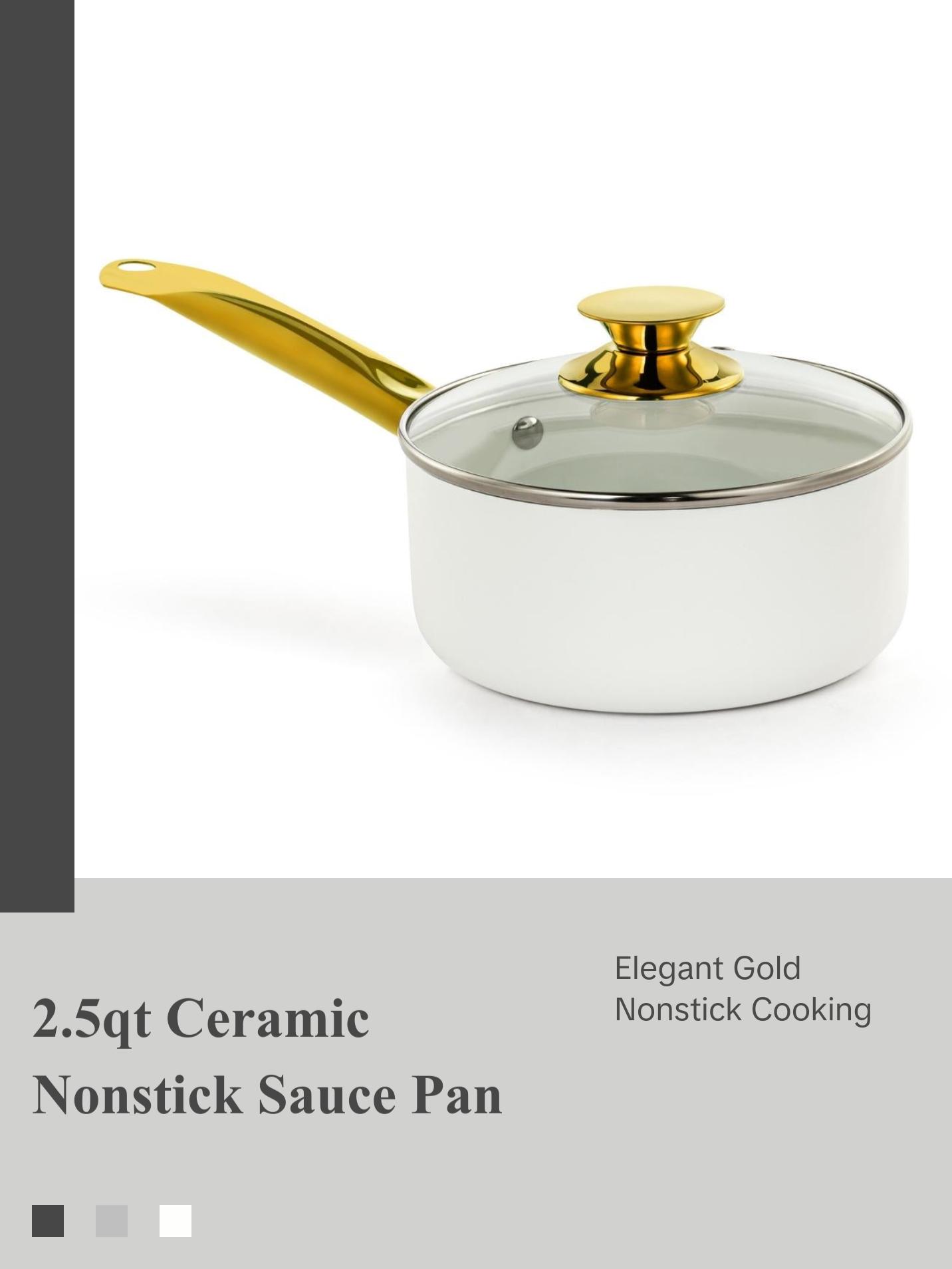 2.5QT CERAMIC NONSTICK SAUCE PAN WHITE & GOLD COLOR