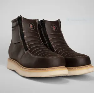 HM330 Men's 6" Force Work Boots Brown Double Zipper Lightweight PU Sole Comfortable Easy Wear Daily Use Ideal for Men