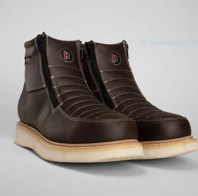 HM330 Men's 6" Force Work Boots Brown Double Zipper Lightweight PU Sole Comfortable Easy Wear Daily Use Ideal for Men