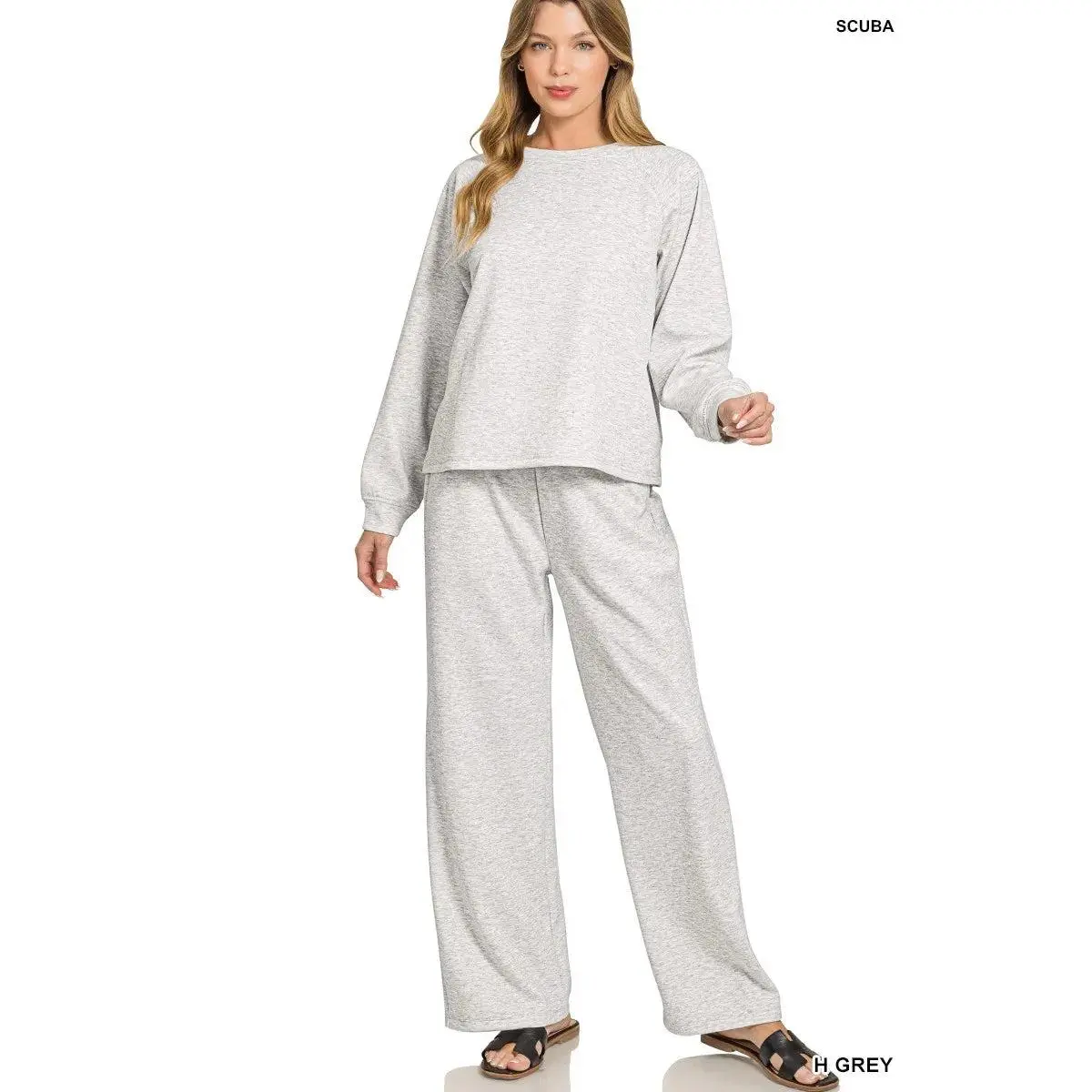 Zenana Scuba Crewneck Sweatshirt and Pants Set