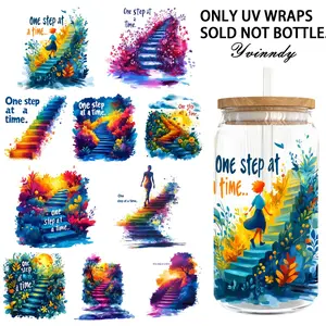 4PCS/SET Inspirational quotes DIY Light Beigeny Tumblers Wrap Decorative transfer paper UV DTF High Self-adhensive Wraps Transfers Decor Transfer Paper On Cup