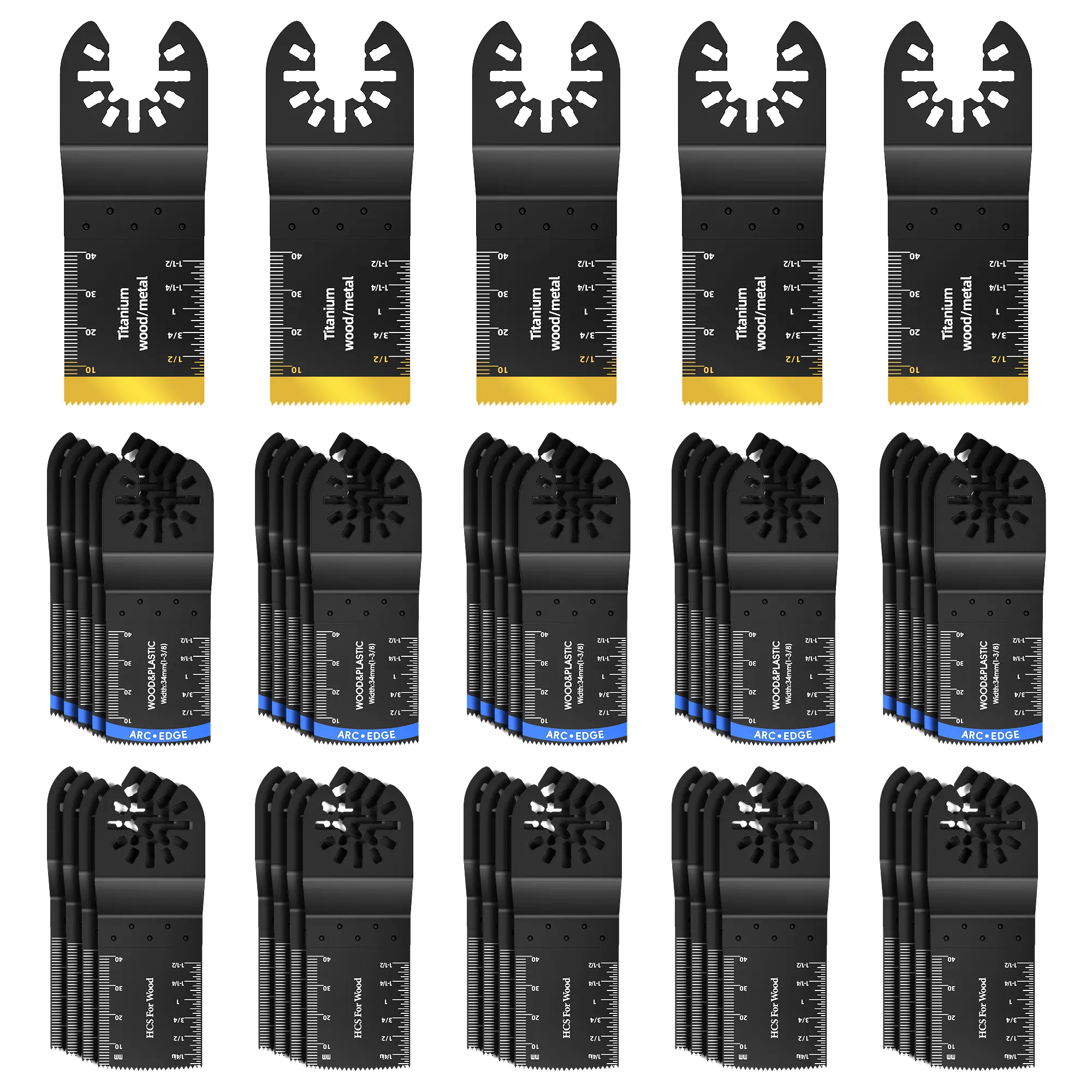50-100Pcs Multi Tool Blades, Titanium and HCS Professional Oscillating Saw Blades for Wood Plastic Metal, Curved Edge Oscillating Tool Blades Fit for Dewalt, Milwaukee, Makita, Ryobi, Rockwell power tool saw blade tile marble