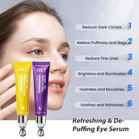 Caffeine Eye Serum & Roller Cream - 360° Massage Ball Firming Anti-Wrinkle Formula, Roll to Refresh Spa-Like At-Home Day/Night Care for Normal Skin, Puffiness Relief, Dark Circle Repair, Hydrating Nourishing Brightener