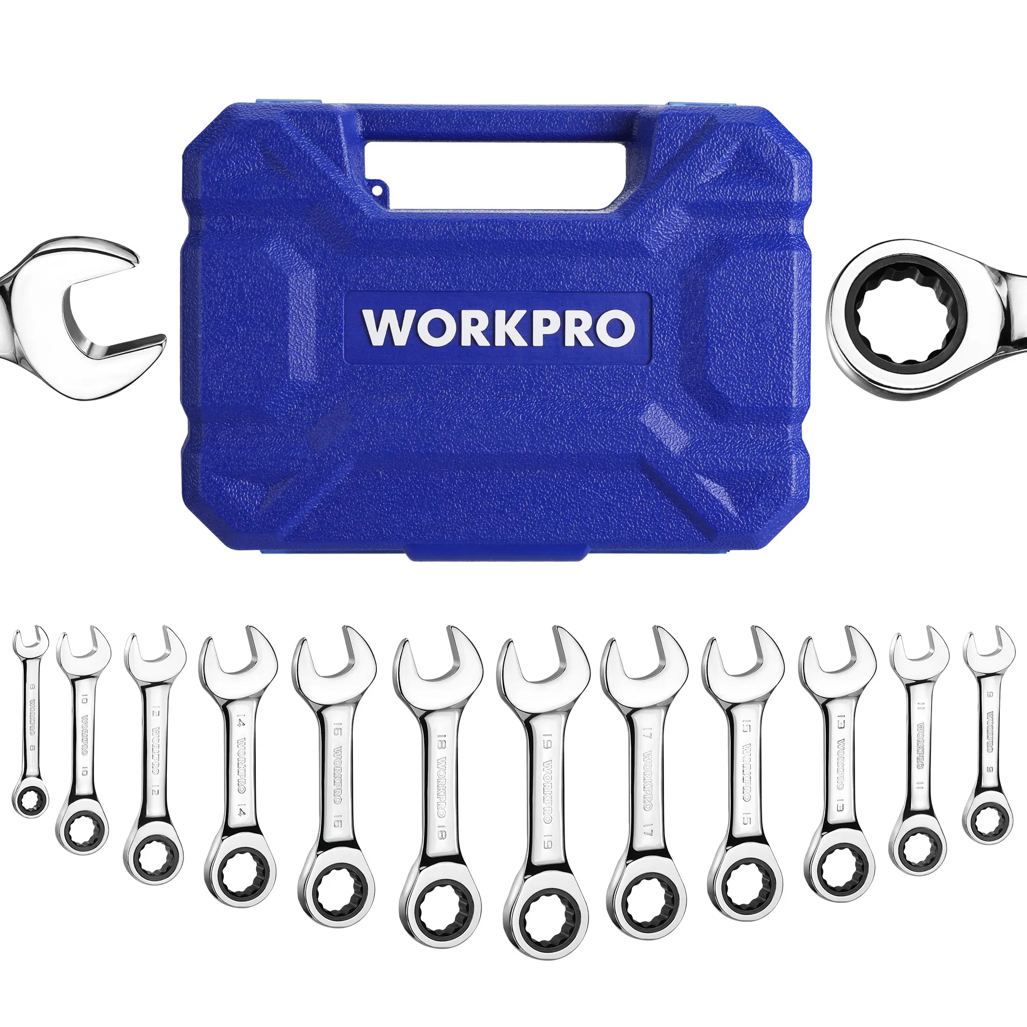 #fathersdaygift WORKPRO Stubby Wrench Set, Cr-V Steel, Small Combination Wrenches Set with Premium Storage Case