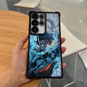 Demon Slayer Tanjiro Fashion Cartoon Phone Case for Samsung S25/S24/S23/S22/S21/S20 FE Ultra Plus 4G 5G, Electroplated Color Premium Shockproof Transparent Protective Cover, Animal Phone Case, Cute Phone Accessories, Phone Cover Cute, Rectangle Phone Case