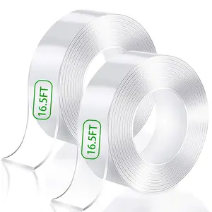 Double Sided Tape Heavy Duty (2 Rolls Total 33 ft),  Clear Sticky Tack Mounting Tape, Removable Nano Adhesive Tape for Wall, , Office, Picture , Poster, Rug Fixing Strips
