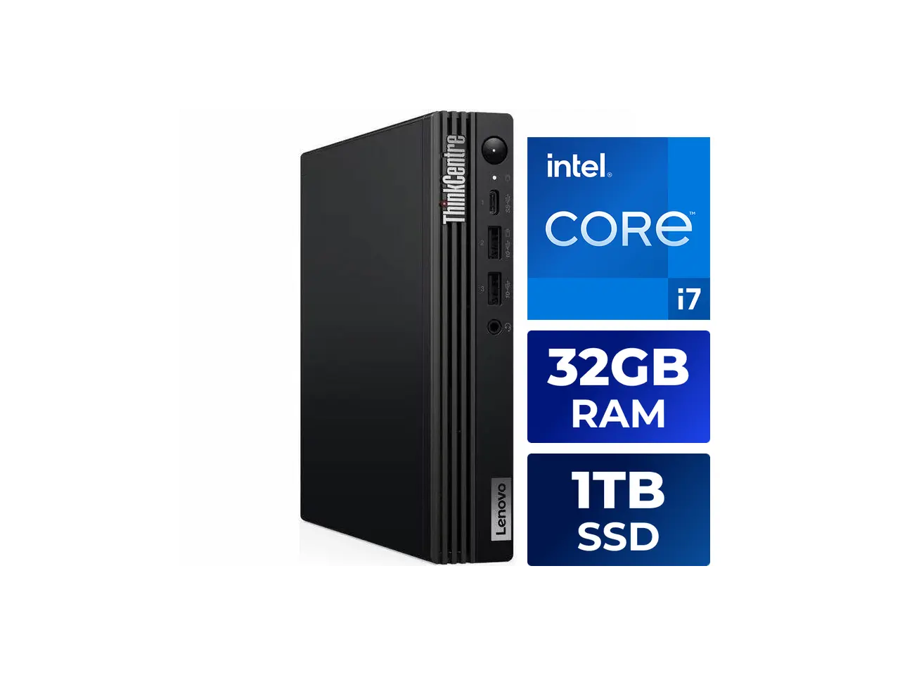 Lenovo ThinkCentre M70q Gen 5 12TD001SUS Desktop Computer - Intel Core i7 14th Gen i7-14700T ,vPro Technology ,DDR5 Memory ,32 GB ,1 TB SSD ,Tiny ,Black ,Windows 11 Pro