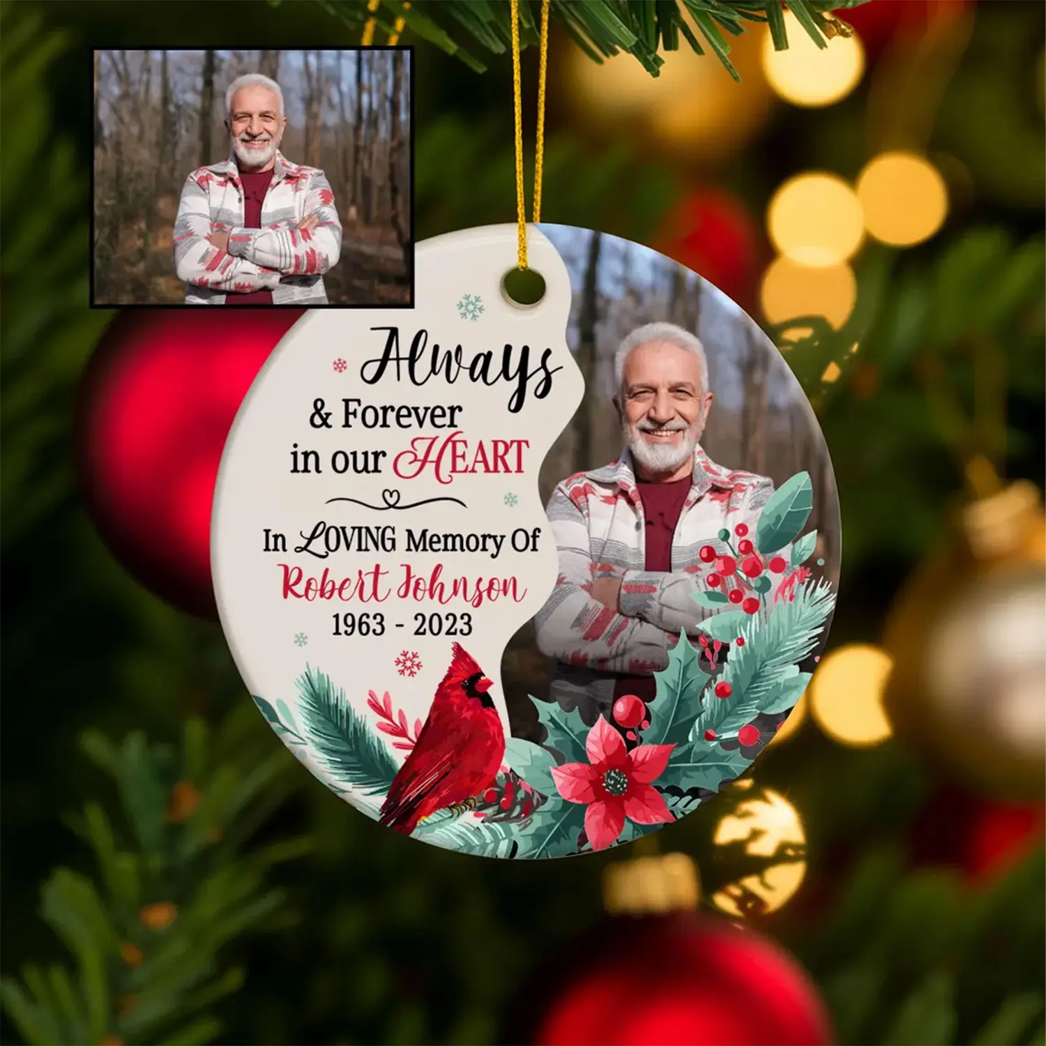 Custom Photo and Name Christmas Ornament In Loving Memory, Memorial Keepsake Decoration, Custom Ceramic Gift for Family and Friends, Christmas Gift
