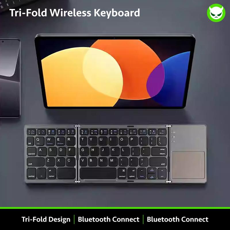 【B033 Bluetooth Foldable Keyboard】Ultra Light Compact Triple Folding with Touch Bar Ergonomic Multi-system Compatible All Anbernic Game Console / PC / Laptop / IPad / Cellphone ( Windows / iOS / Android / Mac )