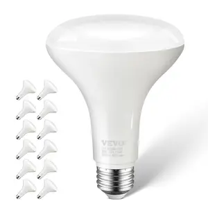 VEVOR BR30 Flood Light Bulb, 12 Pack LED Indoor Flood Lights, 850 Lumens LED Flood Light Bulbs, E26 Standard Base, 3000K Warm Light, 15, 000 Hour Lifetime, Stepless Dimmable Recessed Can Light Bulbs