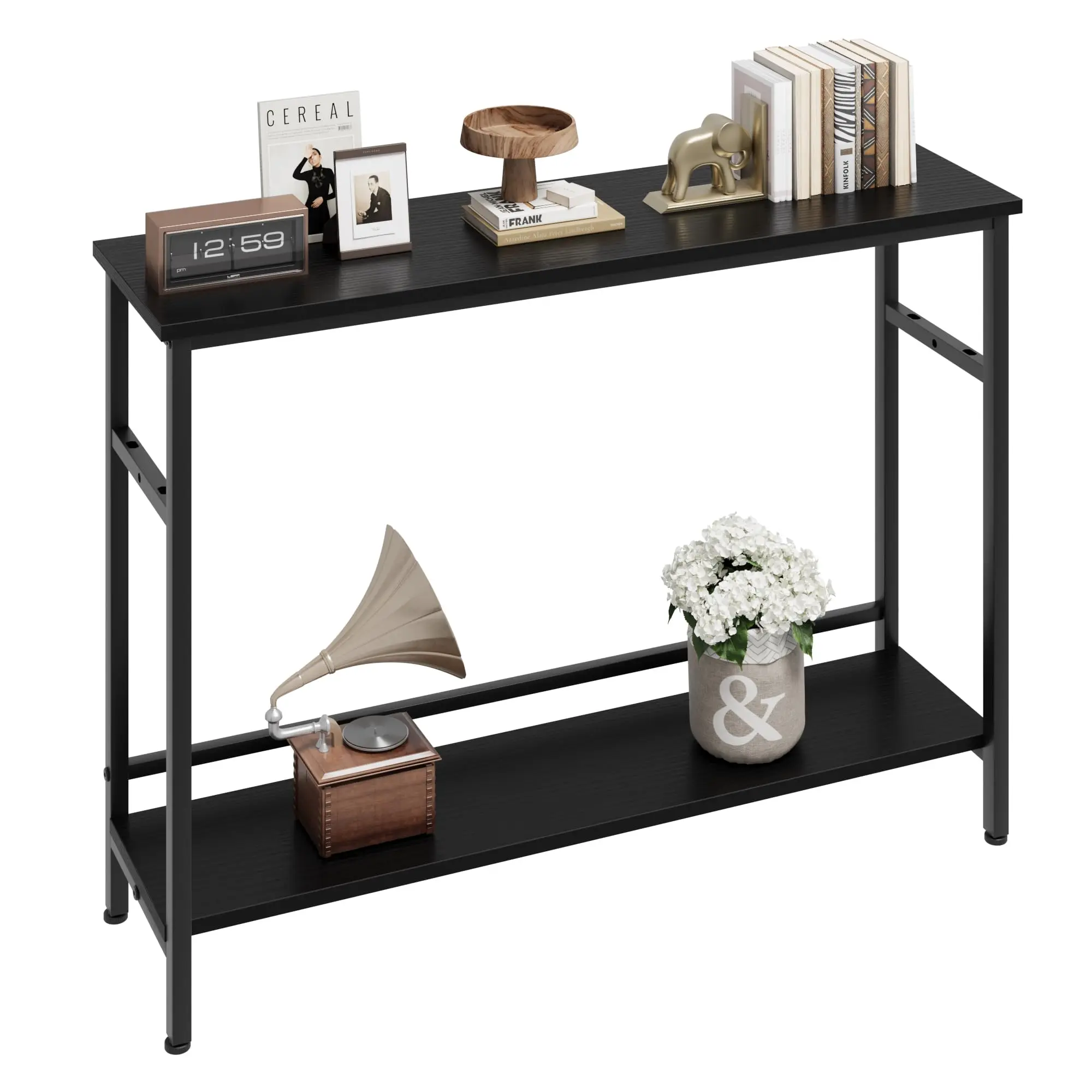 【GARVEE】Entryway Console Table with Storage, 39.3” Rustic Sofa Table, Adjustable Shelf, MDF & Metal, Sturdy, Easy Setup, Black, Living Room