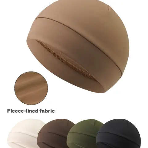 5-Pack Fleece Lined Hats, Unisex Sports Cycling Inner Caps, Outdoor Winter Warm Breathable Sweat Absorption, Casual Plain Design, Athletic Hats, Athletic Headwear