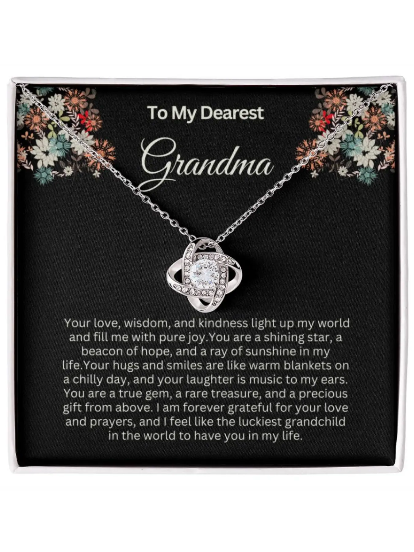 To My Dearest Grandma Love Knot Necklace Jewelry Gifts with Message Card and Gift Box Birthday Christmas Mother’s Day Gift for Grandmother,Nana Birthday Gift