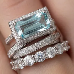 Party-Ready 3-Piece Ring Set - Women's Bold Rectangular Statement, Luxury Engagement Style,High-End Wide Band Design Stackable Emerald-Cut Cocktail