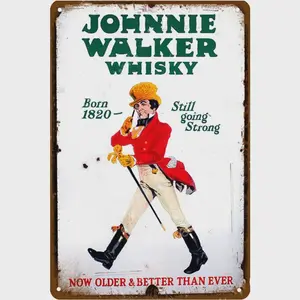 Johnnie Walker 8x12 Inch Vintage Whisky Metal Sign Retro Bar Decor for Home Pub & Man Cave Timeless Gift for Whisky Collectors Home Bartenders & Lounge Enthusiasts Elegant Wall Art for Study or Entertainment Room