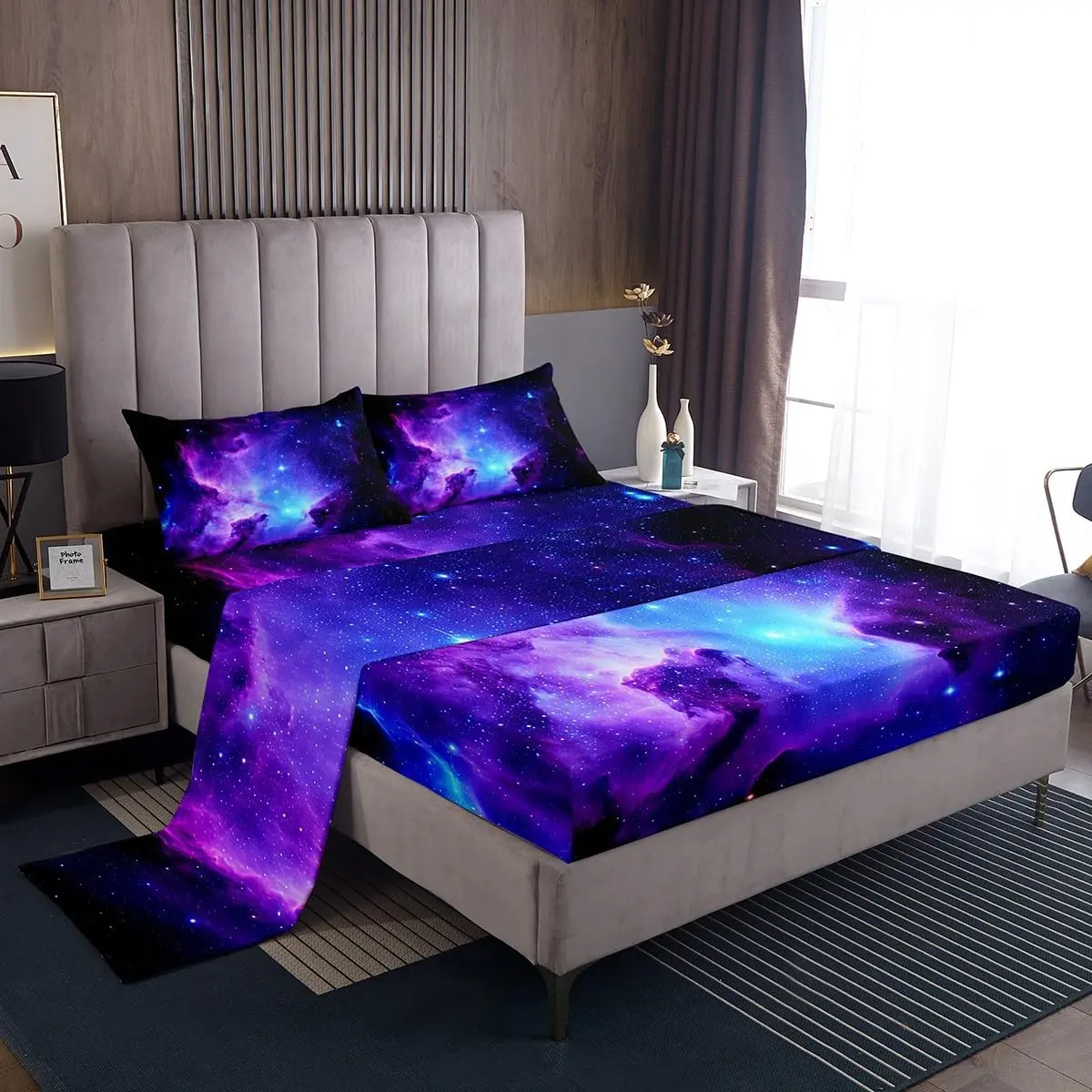 Feelyou Microfiber Bed Sheet Set - Ultra-Soft Purple Stars Galaxy Design Bedding, Easy-Care Outer Space Universe Linens, Breathable Durable Sheets for Home Decor, Microfiber Bed Sheets
