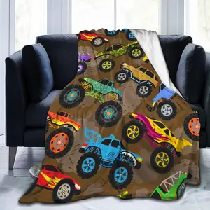 Cool Monster Cartoon Truck Car Throw Blanket Soft Bed Bedding Warm Cozy Plush Flannel Fleece Blankets Gifts For Kids Boys Teens, Sofa Couch Bedroom Home Decor, 50"X40"